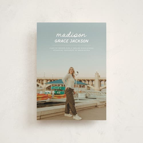 This is a snow graduation announcements with standard by Stephanie Heinrich Godbout called handwritten stack printing on signature in petite