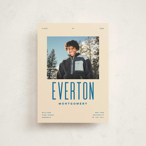 This is a bluebird graduation announcements with standard by Owl and Toad called billboard printing on signature in petite