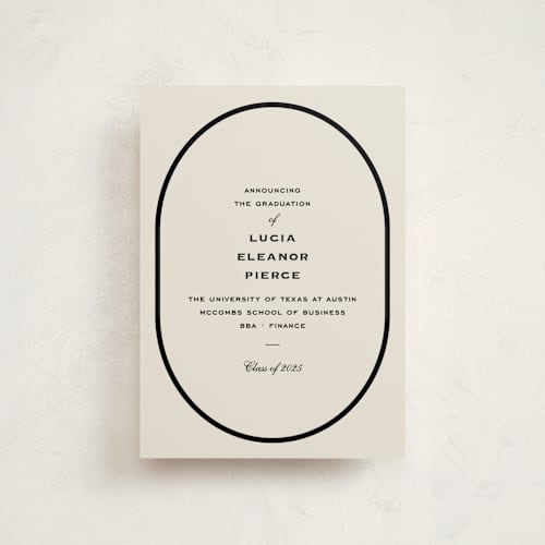 This is a tuxedo graduation announcements with standard by Megan Davis called commence printing on signature in petite