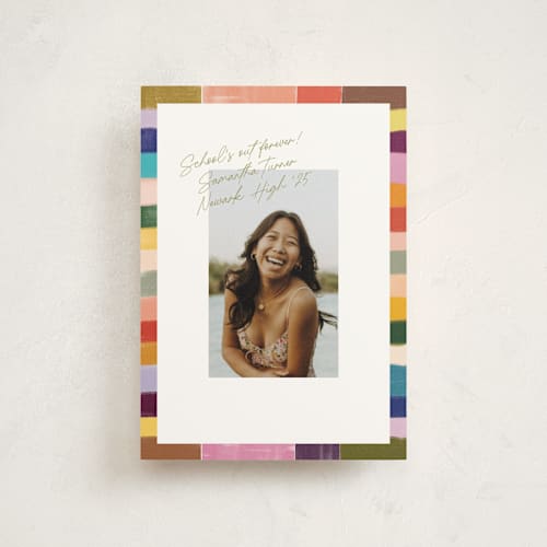 This is a olive graduation announcements with standard by Sierra Lee called colorful scallop printing on signature in petite