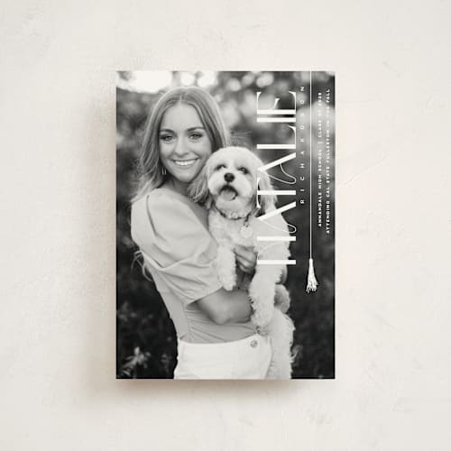 This is a swan graduation announcements with standard by Owl and Toad called colonnade printing on signature in petite