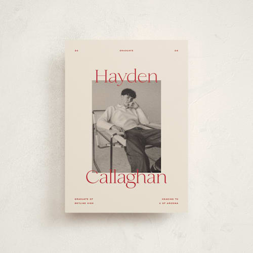 This is a scarlet graduation announcements with standard by Ellen Schlegelmilch called hayden printing on signature in petite