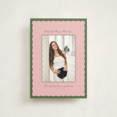 This is a sage graduation announcements with standard by Gabrielle Neil called lady lady printing on signature in petite