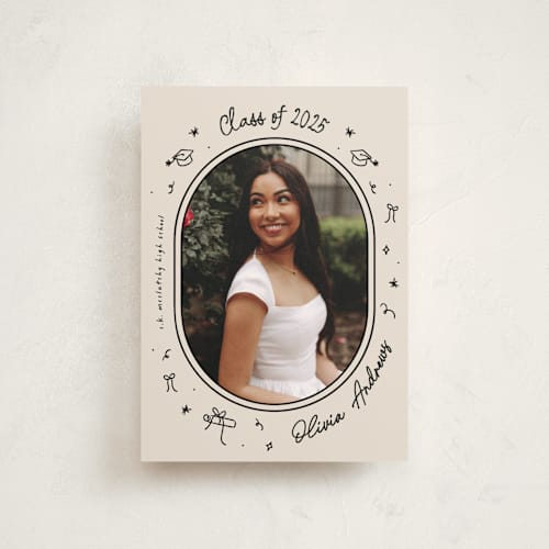 This is a onyx graduation announcements with standard by Ashley Iwafuchi called illustrated grad printing on signature in petite