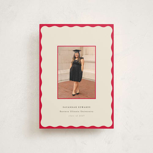 This is a crimson graduation announcements with standard by Baumbirdy called decorative frame printing on signature in petite