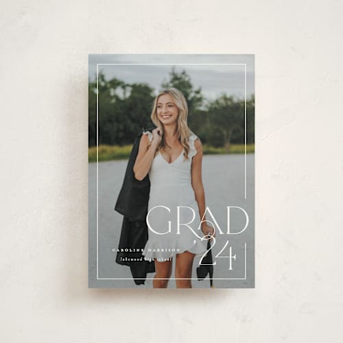 This is a snow graduation announcements with standard by Lauren Chism called broken border printing on signature in postcard