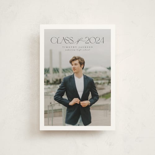 This is a charcoal graduation announcements with standard by Nicole Walsh called class printing on signature in postcard