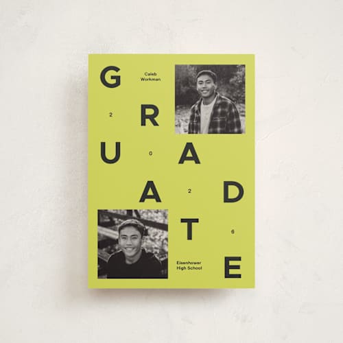 This is a citron graduation announcements with standard by Inkblot Design called grad grid printing on signature in postcard