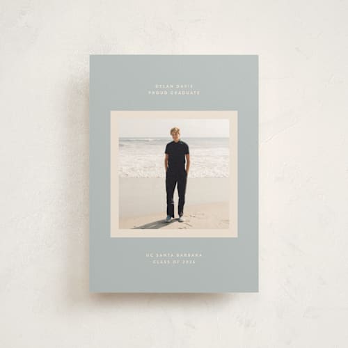 This is a sky graduation announcements with standard by JoAnn Jinks called minimal printing on signature in postcard