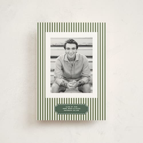 This is a pine graduation announcements with standard by Sherley Ferreira called stripes of success printing on signature in postcard