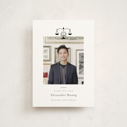 This is a ink graduation announcements with standard by Hudson meet Rose called scales of justice printing on signature in postcard