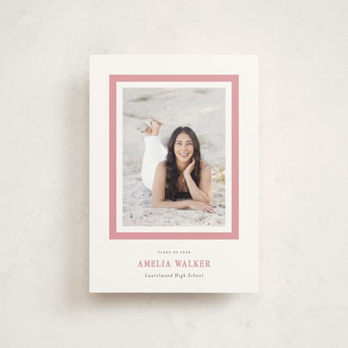 This is a peony graduation announcements with standard by Sara Hicks Malone called charm printing on signature in postcard