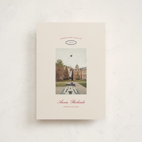 This is a sand graduation announcements with standard by Rachel Cassel called the single photo printing on signature in postcard