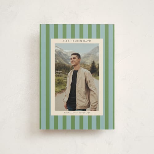 This is a seaside graduation announcements with standard by Morgan Kendall called preppy stripes printing on signature in postcard