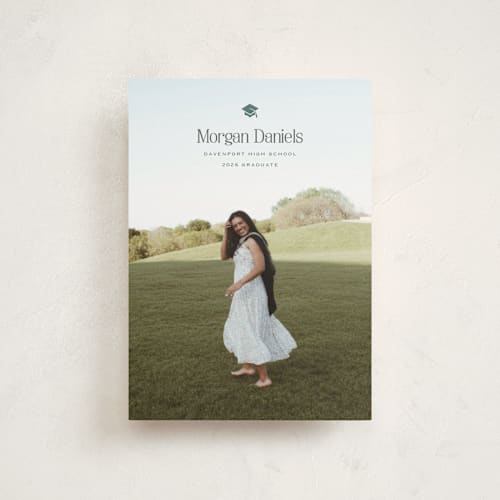 This is a fairway graduation announcements with standard by Carolyn MacLaren called elated cap printing on signature in postcard