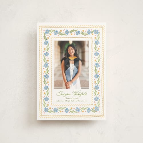 This is a sky graduation announcements with standard by Melanie Kosuge called blooming printing on signature in postcard