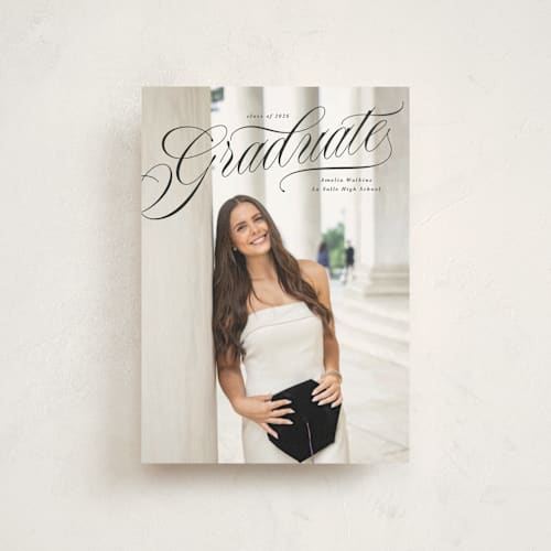 This is a ink graduation announcements with standard by Tamara Hilje called nostalgia printing on signature in postcard