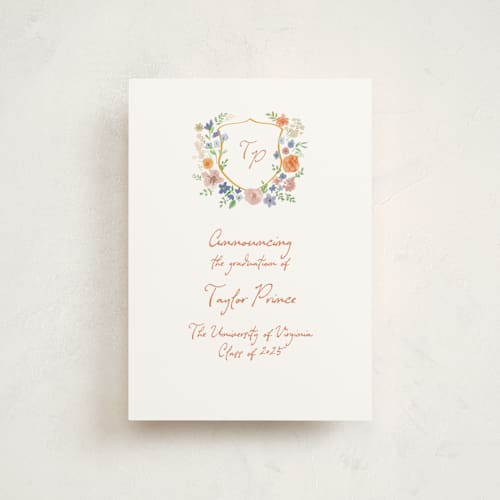 This is a hoos graduation announcements with standard by Cass Loh called wildflowers crest printing on signature in postcard
