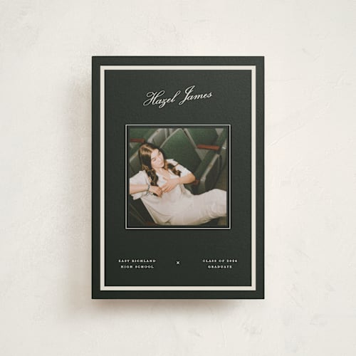 This is a jade graduation announcements with standard by Pixel and Hank called prepped printing on signature in postcard