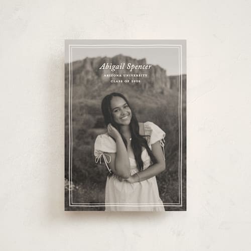 This is a cream graduation announcements with standard by Ellen Schlegelmilch called abigail printing on signature in postcard