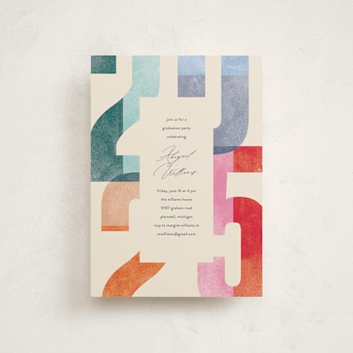 This is a confetti graduation invitations with standard by Pixel and Hank called grad party printing on signature in postcard