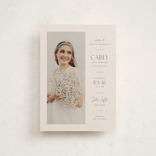 This is a elegant graduation invitations with standard by Orasie called let's celebrate printing on signature in postcard