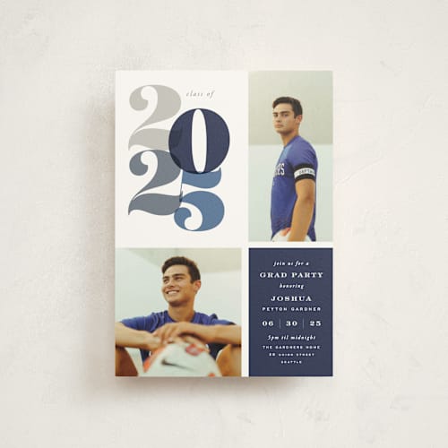 This is a navy graduation invitations with standard by Hooray Creative called in vogue printing on signature in postcard