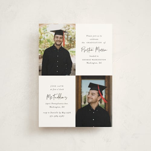 This is a fudge graduation invitations with standard by Mansi Verma called mod duo printing on signature in postcard