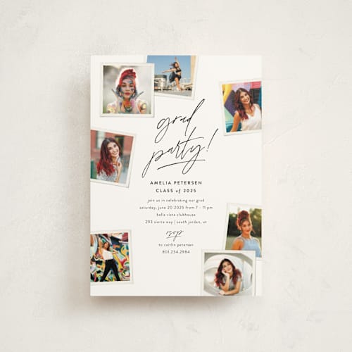 This is a cotton graduation invitations with standard by Robert and Stella called polaroid party printing on signature in postcard