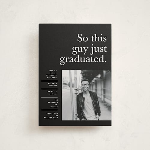 This is a jett graduation invitations with standard by Corinne Malesic called still graduating printing on signature in postcard