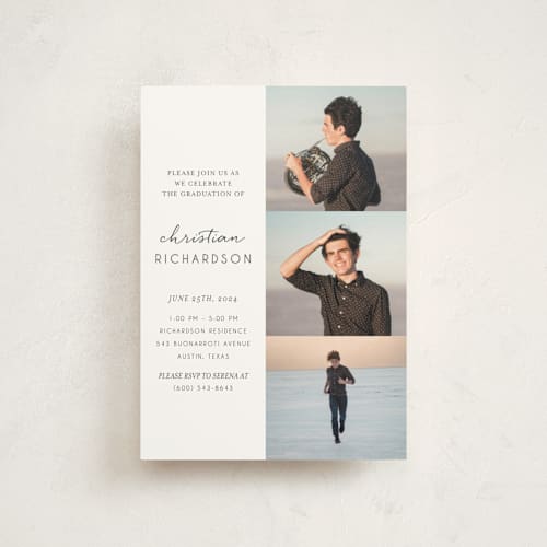 This is a snow graduation invitations with standard by Deynaaz Daraei called patchwork printing on signature in postcard