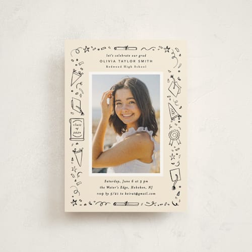 This is a sand graduation invitations with standard by Creo Study called iconic printing on signature in postcard