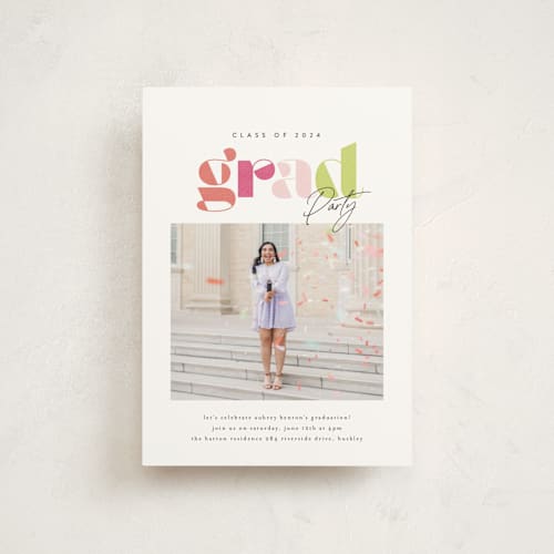 This is a tropical graduation invitations with standard by Itsy Belle Studio called colors printing on signature in postcard