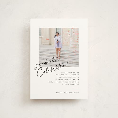 This is a cloud graduation invitations with standard by Jenna Holcomb called modern celebration printing on signature in postcard
