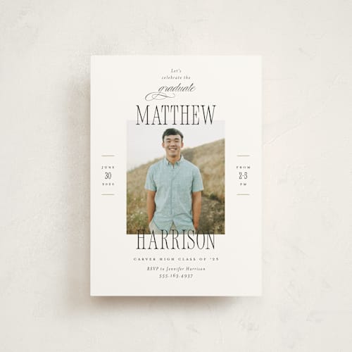 This is a tuxedo graduation invitations with standard by Pink House Press called posh party printing on signature in postcard