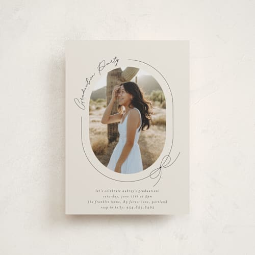This is a latte graduation invitations with standard by Blustery August called etna printing on signature in postcard
