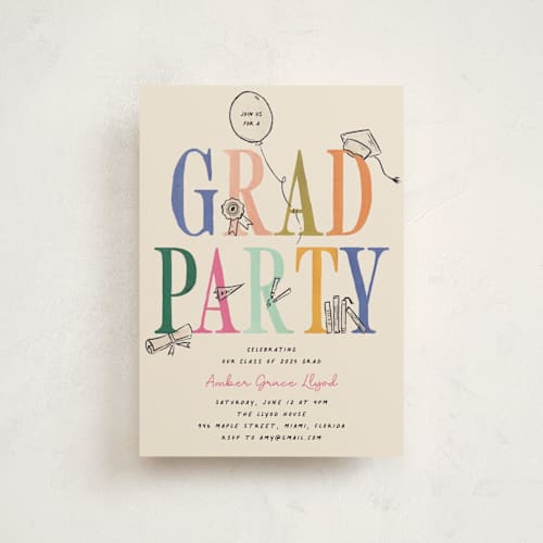 This is a fruitloop graduation invitations with standard by Vera Lim called iconic printing on signature in postcard