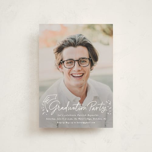 This is a cotton graduation invitations with standard by Creo Study called cap off printing on signature in postcard