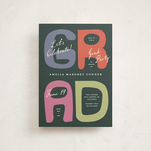 This is a funky graduation invitations with standard by Pixel and Hank called chunk printing on signature in postcard
