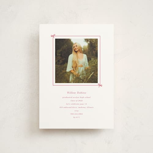 This is a peony graduation invitations with standard by Baumbirdy called photobook printing on signature in postcard