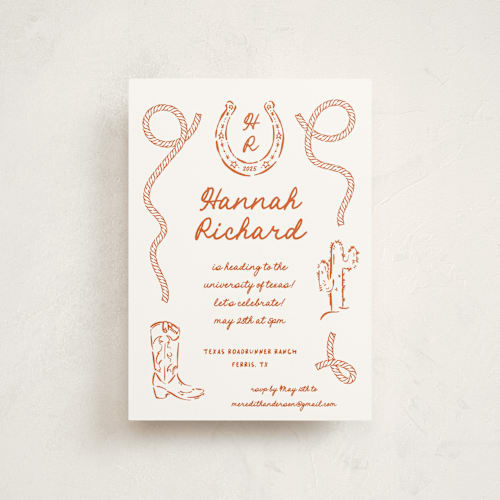 This is a bronco graduation invitations with standard by Claudia Orengo called western printing on signature in postcard