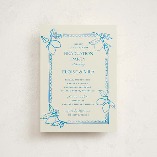 This is a ocean graduation invitations with standard by Pati Cascino called mediterraneo printing on signature in postcard