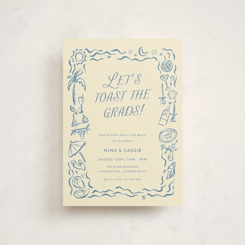 This is a sea graduation invitations with standard by Pati Cascino called on the coast printing on signature in postcard