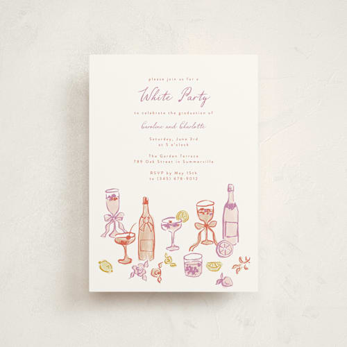 This is a orchid graduation invitations with standard by Cass Loh called cocktails and laughter printing on signature in postcard