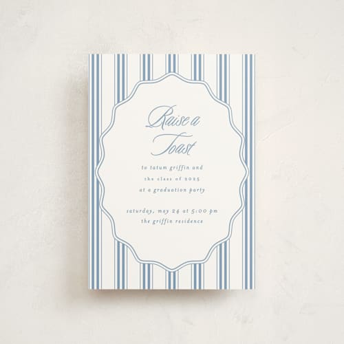 This is a provincial blue graduation invitations with standard by Creo Study called stately printing on signature in postcard