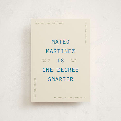 This is a sky graduation invitations with standard by Owl and Toad called degree printing on signature in postcard