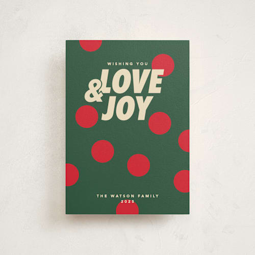 This is a pine petite holiday cards with standard by Creo Study called christmas polka printing on signature in petite