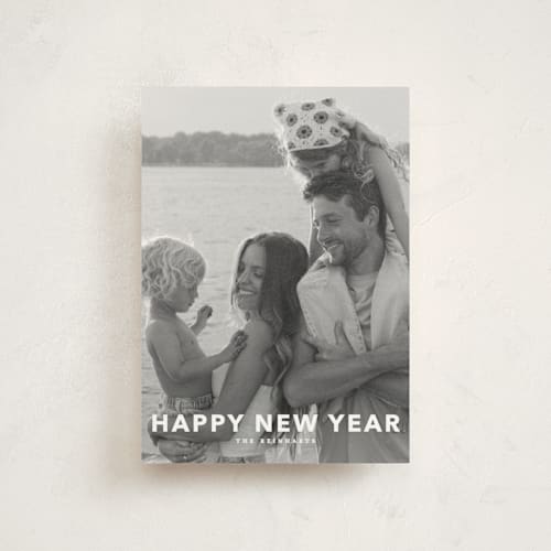 This is a linen petite holiday cards with standard by Angela Thompson called simple type printing on signature in petite