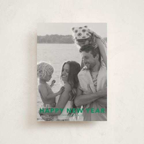 This is a evergreen petite holiday cards with standard by Angela Thompson called simple type printing on signature in petite