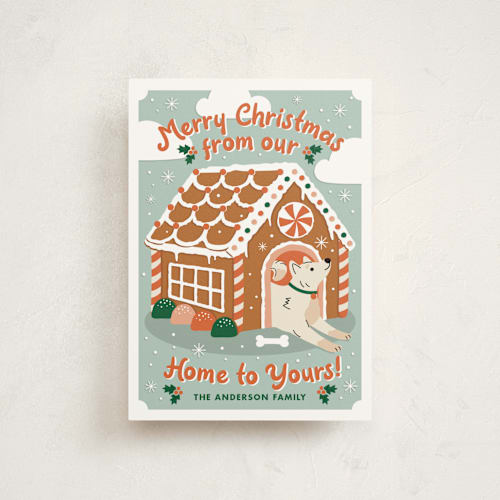 This is a cider petite holiday cards with standard by THE SOCIAL TYPE WHOLESALE called gingerbread dog house printing on signature in petite
